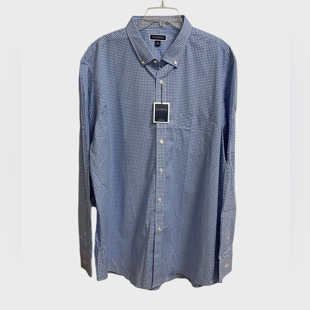 NWT Club Room Men's Performance Button Down Shirt Sz 3XL Blue White Check Preppy